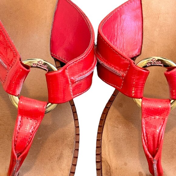 LIlly Pulitzer McKim Size 9 Pink Strappy Thong Sandals Gold Ring - Picture 2 of 5